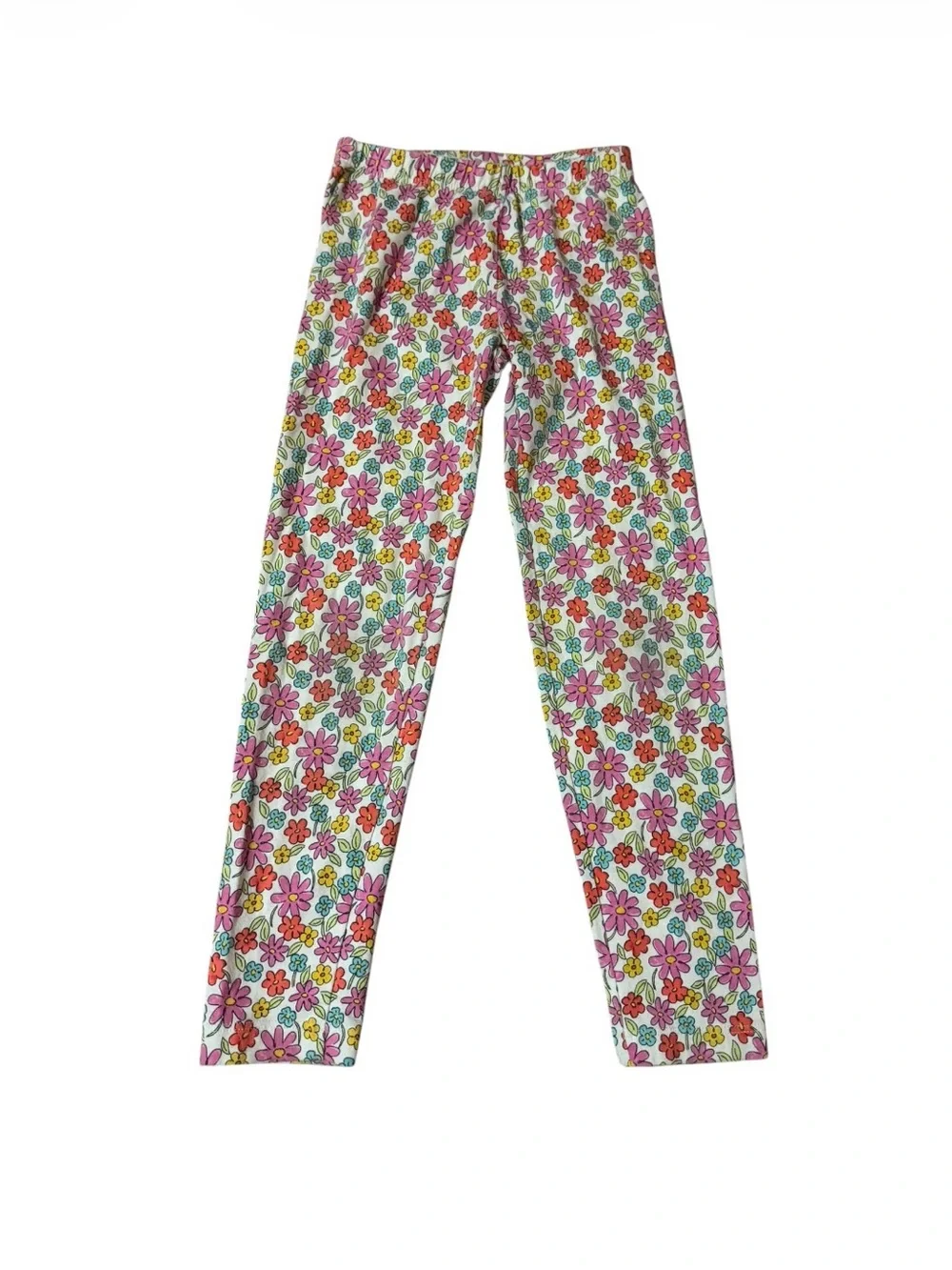Old Navy White Floral Stretch Leggings with Pink, Red & Yellow Flowers